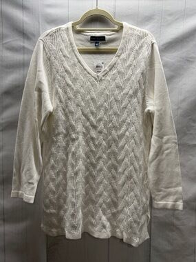 Karen Scott NWT Winter White Pullover V Neck Cable Knit Sweater Size Large